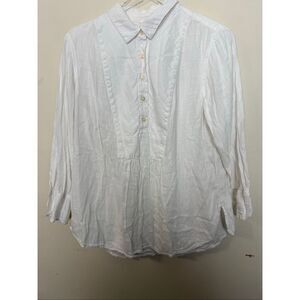 Vineyard Vines White Popover Tunic Top Size Large Women Cotton Blend Solid Slub